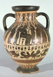 Attic Corinthian Amphora Depicting Zeus on His Throne During the Birth of Athena